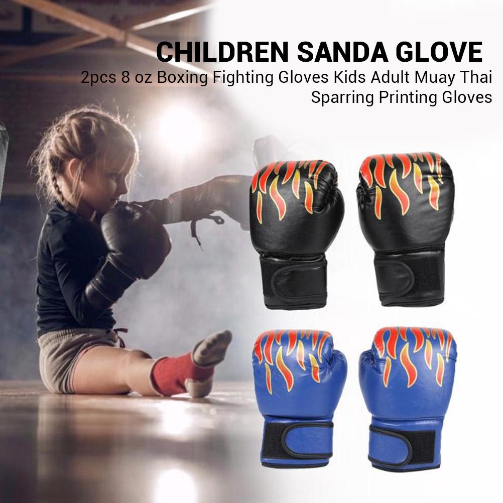 1 Paar Kinder Boxhandschuhe Verstellbar Professionell Mesh Atmungsaktiv PU Leder Flammen Handschuhe