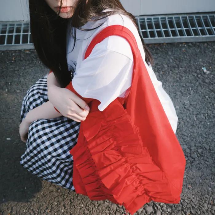 COTTON ORIGAMI RUFFLE BAG - RED