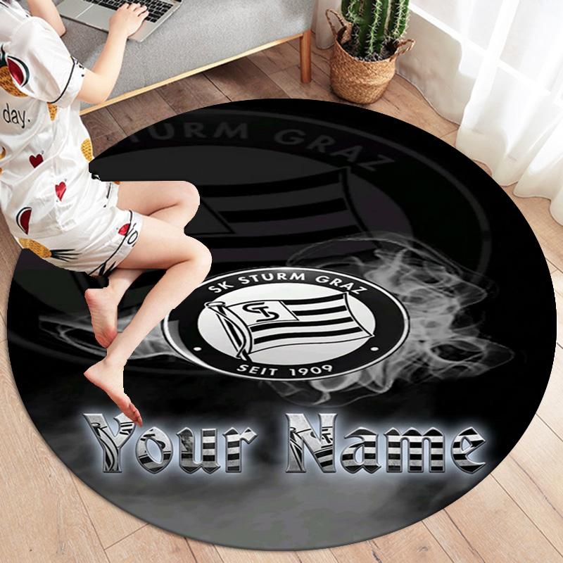 Sk Sturm Graz Crest Custom Name Round Area Rug Carpet Rug For Living Room Bedroom Sofa Playroom Decor Nonslip Floor Mat