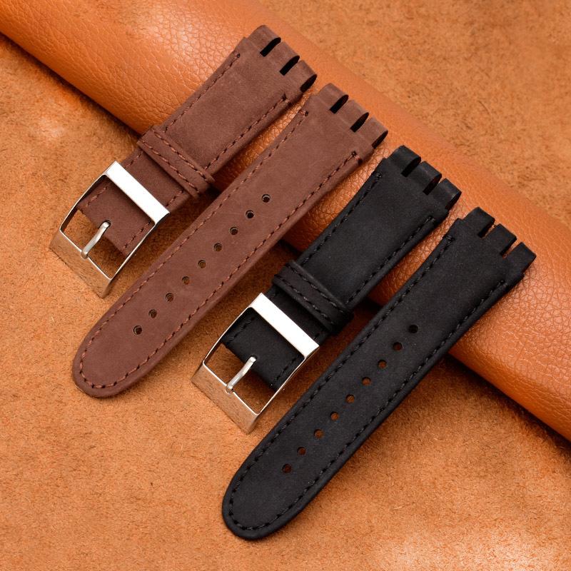 23mm Echtes Rindsleder Uhrenarmband für Swatch Weiches Wasserdichtes Herren-Uhrenarmband in Schwarz/Braun, Premium Ersatzarmband