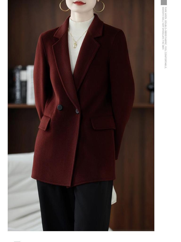 2025 Autumn/Winter Women's Double-Faced Wool Coat - Short, Loose, Petite Slimming Suit