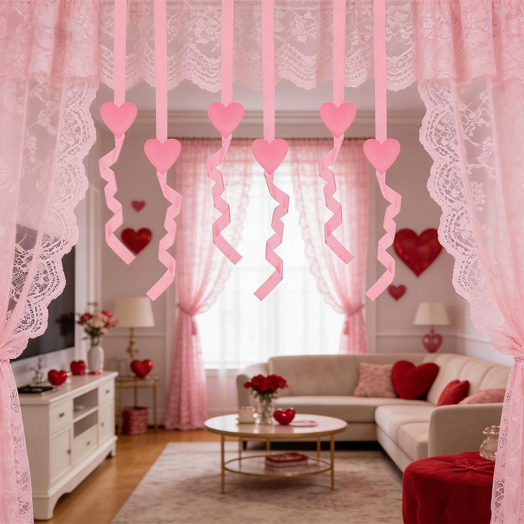 Love-themed Display Ribbon Home Decor Holiday Cabinet Arrangement Love Ribbons Valentine's Day Decorations.