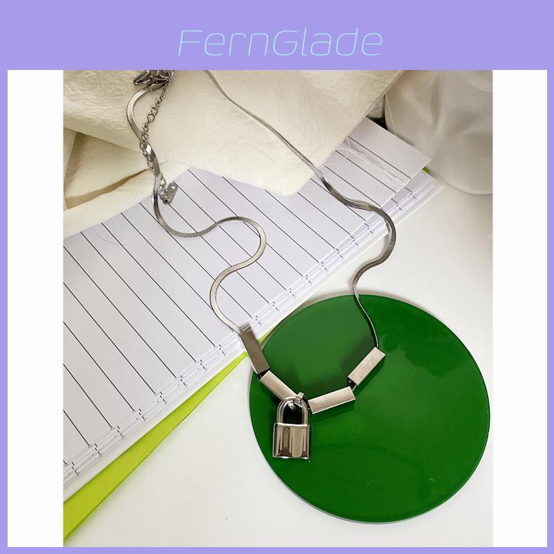 Steel Industrial Geometric Pendant Necklace For Men Women Minimalist Lock Design