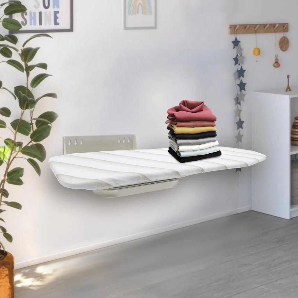 Bymaocar White Folding Ironing Board, Rust-Proof 37.4*7.5iIn Wall Mounted Clothing Storage Board for Households & Laundry Shops