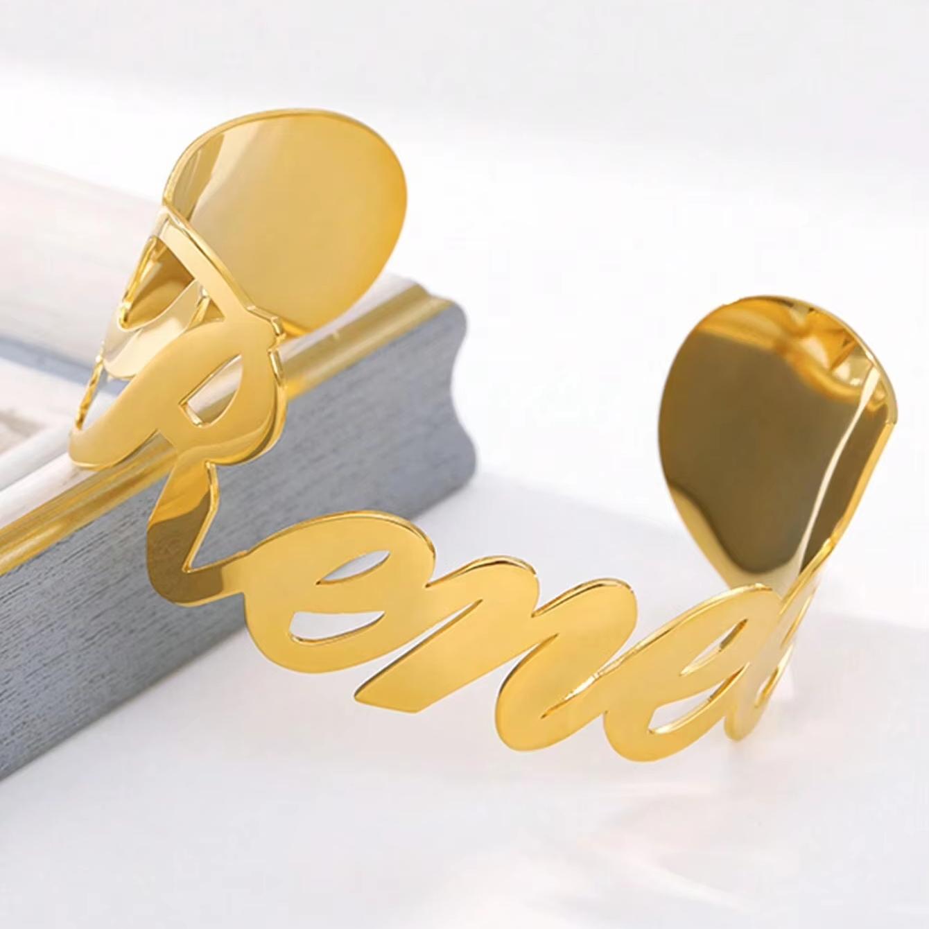 Duoying Gold Silver Plated Exaggerate Woman Man Punk Name Bracelet Trendy Personalized Name Cuff Bangle 15cm&gold silver name bracelet золотой