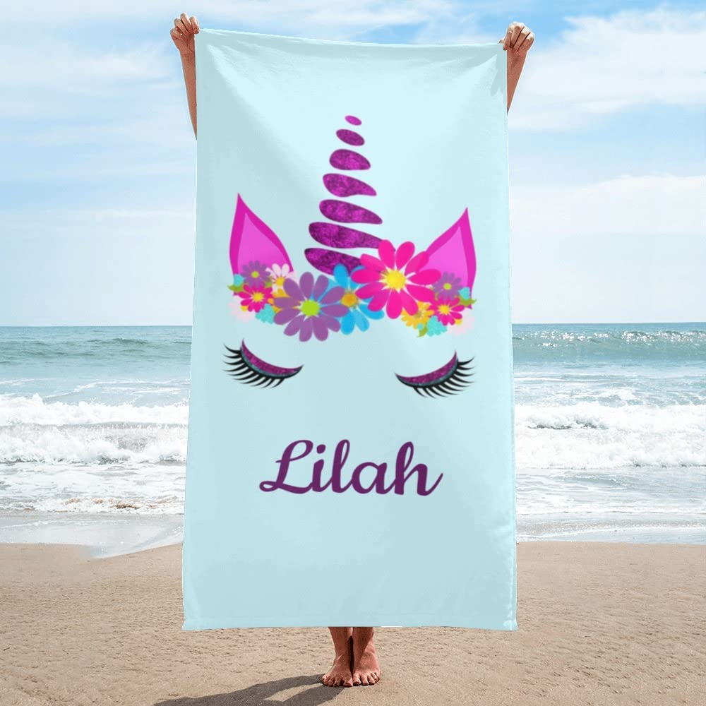 Name Bath Towels Cartoon Unicorn Beach Towel Bathroom Sport Towel for Adult Kids Microfiber Quick Dry Swimming Cover