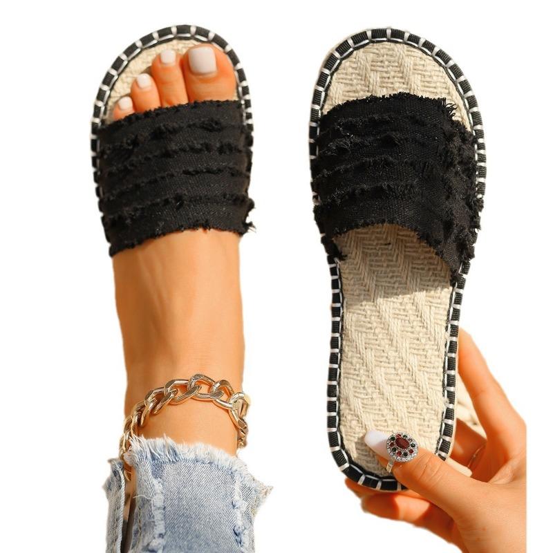 Flat-bottomed cool slippers summer new tassel one-word women's cool slippers