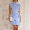 Women Spring Sleeveless Solid Color Slim Short Dress Summer Casual A-Line Stand Collar High Waist Dresses S-XL