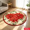 Christmas Poinsettia Round Area Rug, Red White Flower Berry Leaf Printed Circle Carpet, Non-Slip Floor Mat For Holiday Home