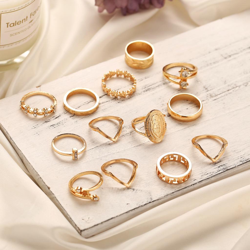 Buy 13Pcs/ Set Gold Color Rings Geometrical Ring Set Lady Charm Costume ...