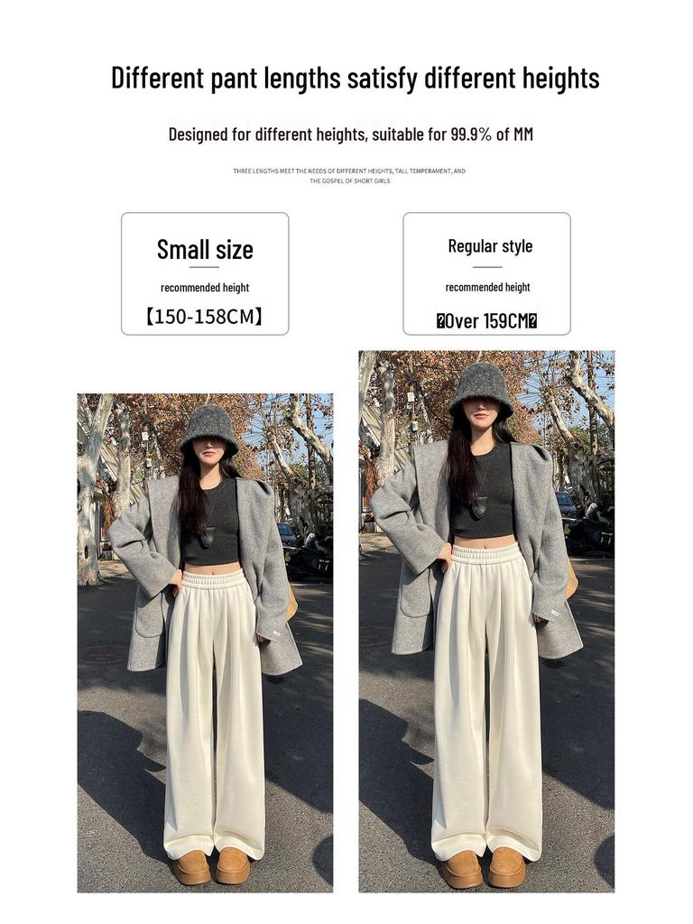 Women's Wide-Leg Glutinous Rice Pants - 2026 New Spring/Fall/Winter Plus Velvet Drape Wool Silk Blend Sweatpants