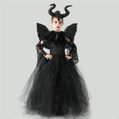 Girls  Costume Witch Devil Handmade Knitted Tulle Dress Evil  Dress Up Costume For Halloween Cosplay