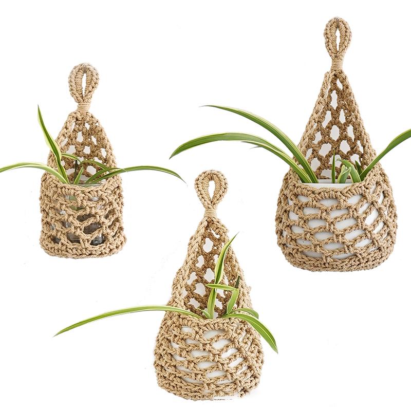 Boho Macramé Plantenhanger Mandje Voor Vetplantjes Katoenen Touw Geweven Hangmand Met Netzakje Huisdecoratie Organizer