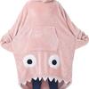 D77 Winter Flannel Hoodie Blanket Cute Eye Shark Cartoon Couples