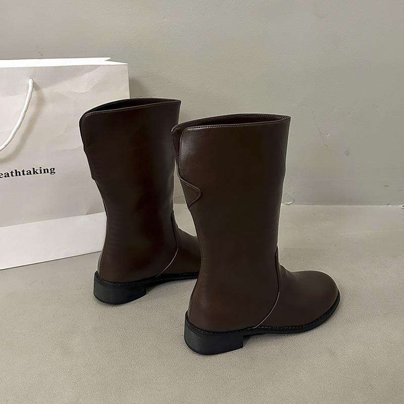 

2025 autumn new stacking boots thick heel short women s boots suede khaki short boots western boots knight boots women 39 темно-коричневого