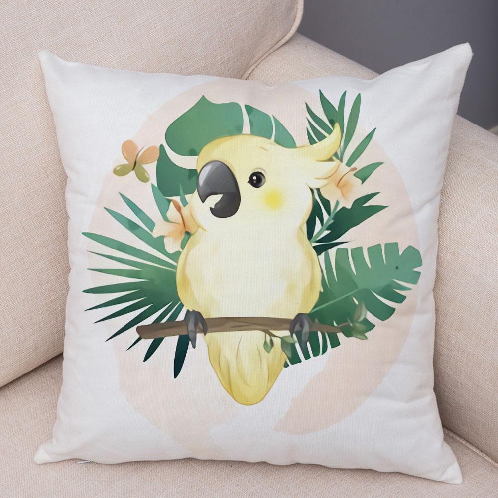 Cartoon Bird and Leaves Pillow Case Decor Cute Animal Lion Cushion Cover for Children Room Sofa Home Plush Pillowcase 45x45cm