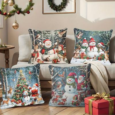 Christmas Snowman and Reindeer Printed Pillowcases: Festive Holiday Decor Sofa Room Cushion Cover Home Decoration New Year Gift
