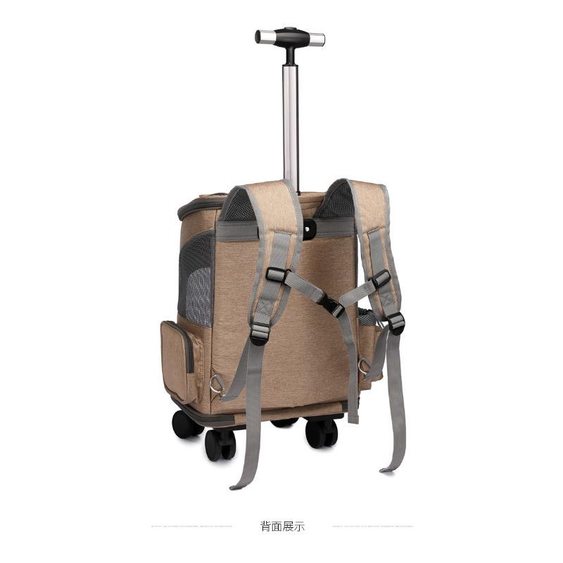 Portable Foldable Cat Backpack with Rolling Wheel Pet Travel Carrier Two Way Cat Rolling Luggage Backpack for Outdoor Travel