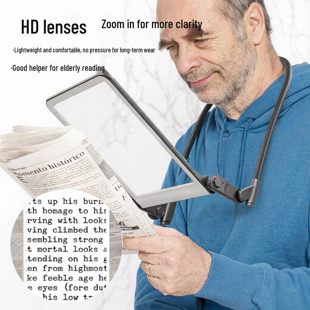 LED Rechargeable Magnifying Glass with HD Large Lens and Three-Color Light for Elderly Reading and Weaving - Portable Lamp