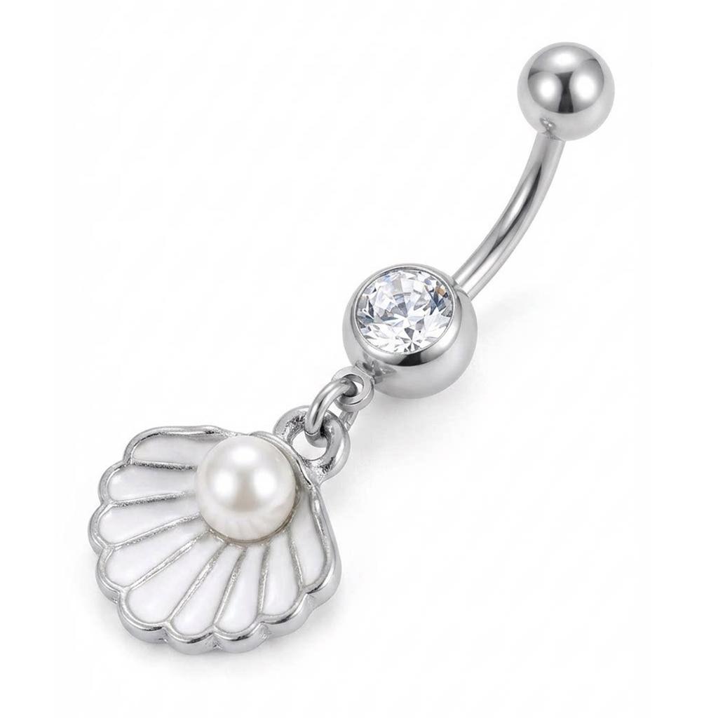 1PC Stainless Steel Simulated Pearl Shell Belly Button Ring For Women Men Bohemian Summer Sea Shell Navel Piercing Body Jewelry