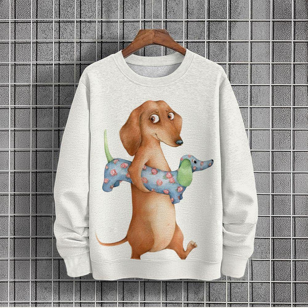 Animal Print Sweatshirts For Men Loose O-Neck Hoodies Dog Graphic Long Sleeves Outdoor Streetwear Oversized Men's Clothing Tops