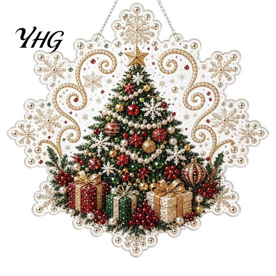 Acrylic Snowman Pendant Decorations Christmas with Metal Chain, Double-sided Printed 2D Snowflake Romantic Winter Seasonal Pendant, Wall Window