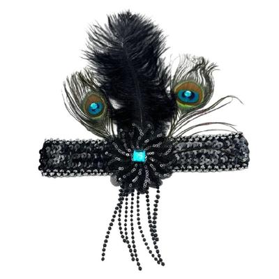 Sparkling Tassels Feather Hairband Elastic Stretch Design With Ostrich Peafowl Feather Stylish Headwear For Women Girls