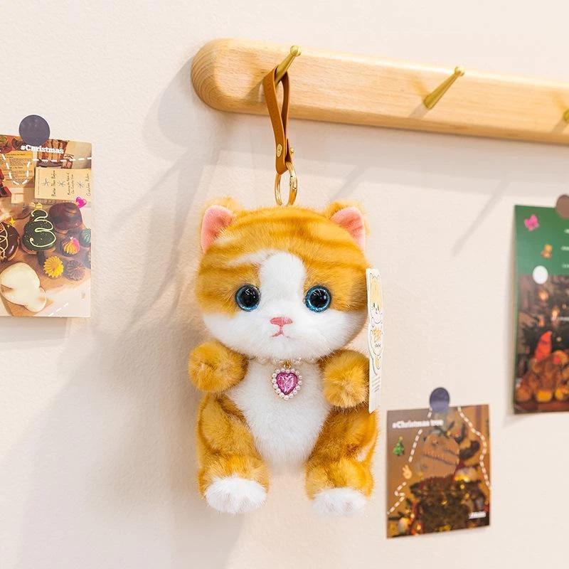 Cute Stuffed Kitty Plush Toy Soft Colorful Cat Animal Doll with Heart Pendant 1Pcs for Bedside Decor Kids Graduation Gift