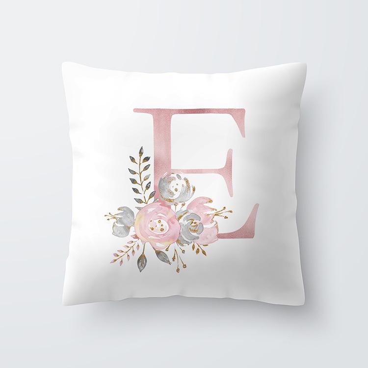 Pink Letter Decorative Floral Pillow Gold Alphabet Cushion for Sofa Polyester Pillowcase Decoration Salon