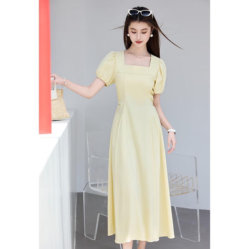 VICTORIA&VERA Women's French Square Neck Puff Sleeve Midi Dress