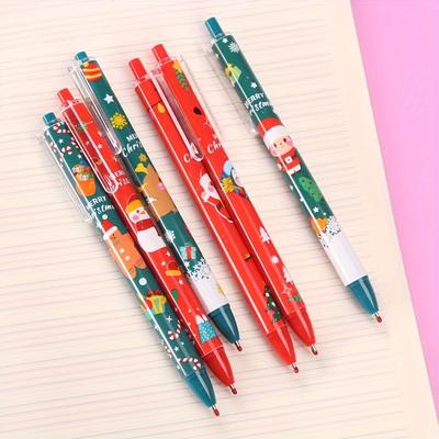 6pcs Christmas Cartoon Press Gel Pens Festive Design Santa Snowman Animal Print Smooth Writing School Office Stationery Supplies