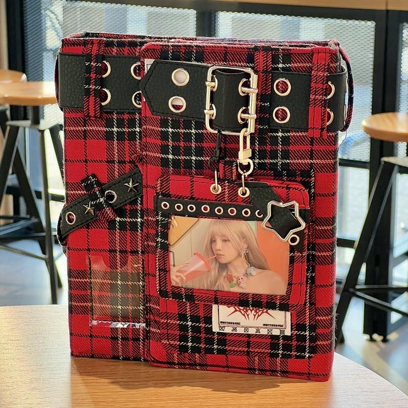 Y2K Denim Checkered A5 Photo Album - 4 Pocket Pages for For Kpop Idol Photocards, Polaroids & Instax Photo Storage