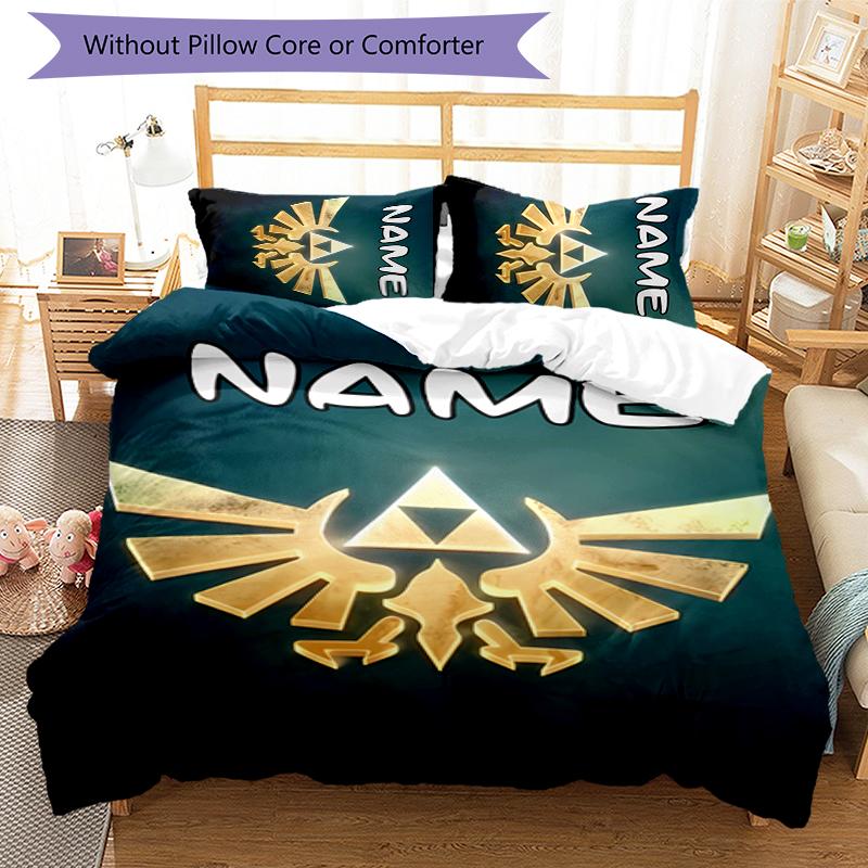 3pcs Custom Name The Legend of Zelda Breath of the Wild Bedding Set Duvet Cover Closure Includes 1 Duvet Cover & 2 Pillowcases for All Seasons Bedroom