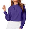 Ladies' Fashionable And Elegant Chest Pleated Stand Collar Long Sleeved Solid Color Top