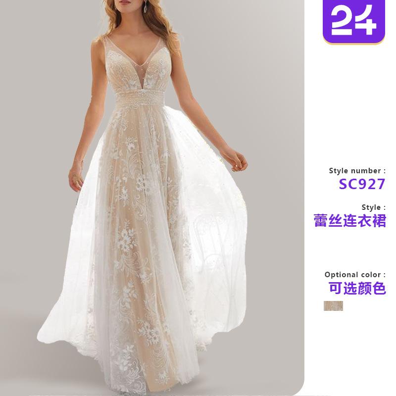 2026 European Beautiful Women Foreign Trade New Wedding Dress Wish Amazon Sexy V-neck Sleeveless Lace Wedding Dress