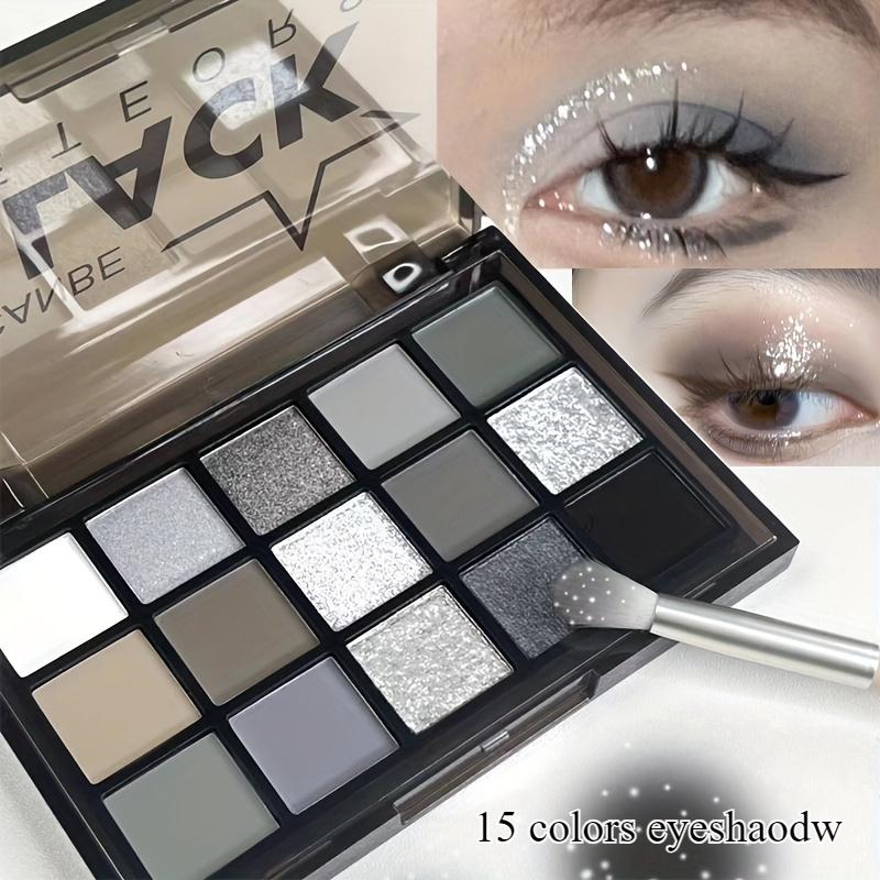15-Shade Smoky Eyeshadow Palette Long-Lasting Highly Pigmented Eyeshadow with Versatile Matte and Glitter Finishes, Punk Black and Grayscale Colors