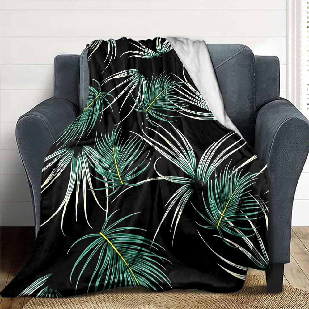 1pc Palm Leaves Pattern Blanket Lightweight Flannel Throw for Sofa Bed Travel Camping Livingroom Office Couch Chair