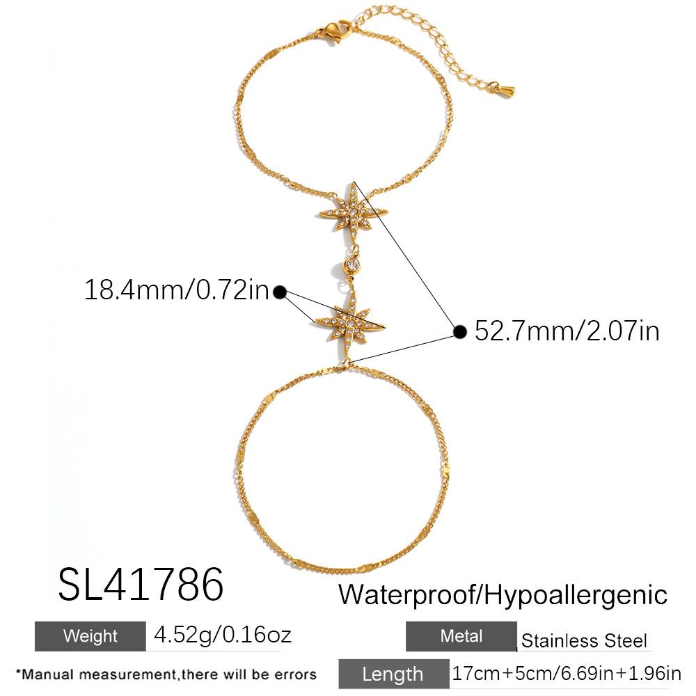 Trendy Star Zircon Pearl Shell One-piece Finger Wrist 18K Gold Plated Stainless Steel Chain Bracelet Fashion Jewelry