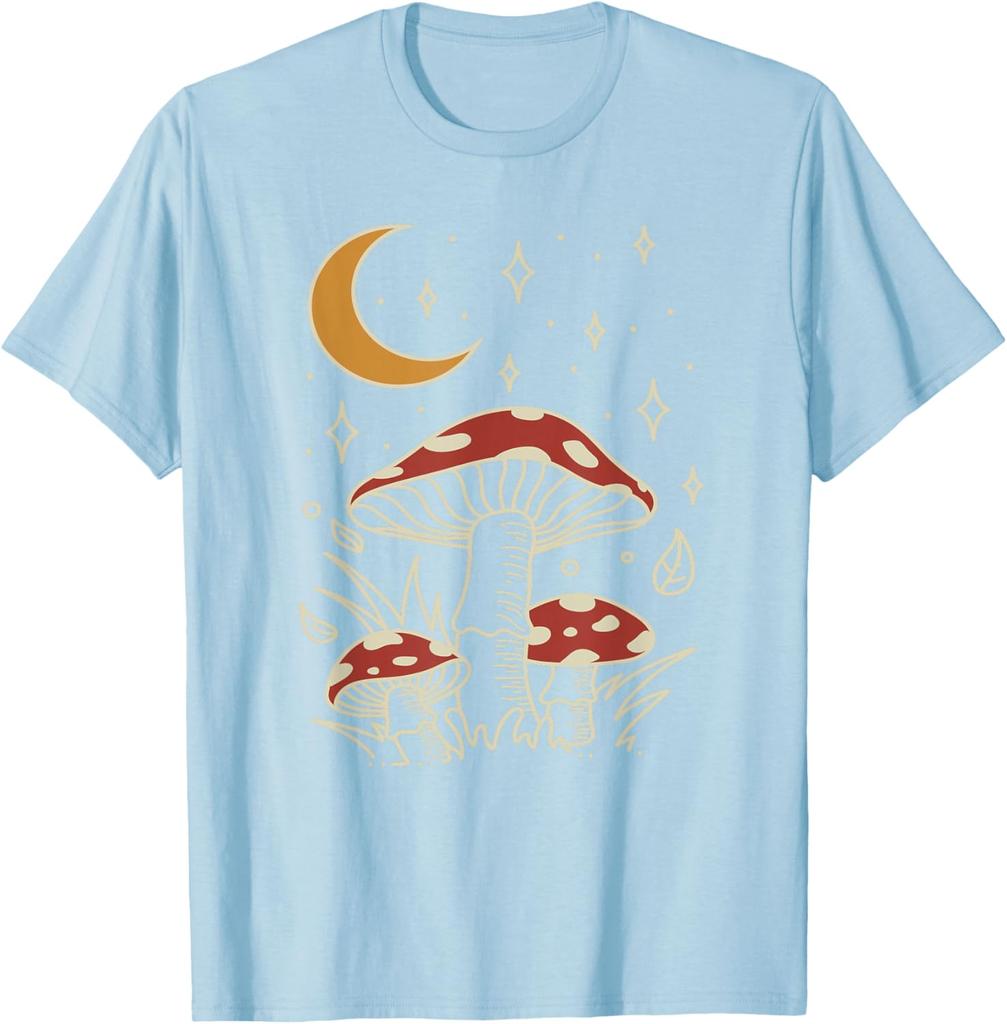 Pilz Mond Sterne Grafik T-Shirt Cottagecore Hexenhaft Astrologie Himmlischer Print T-Shirt