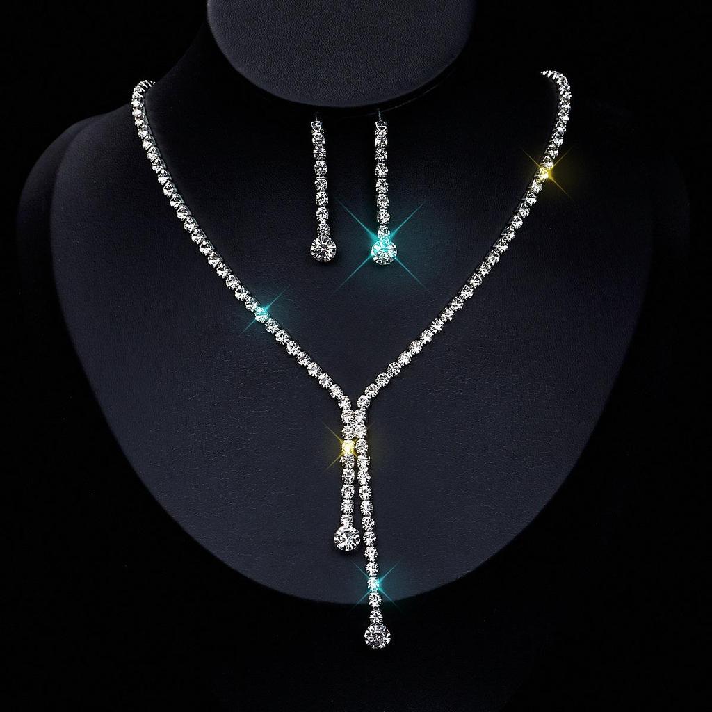 Funkelndes Strass- & Zirkon-Braut-Halsketten- und Ohrring-Set - Elegante Hochzeitsaccessoires