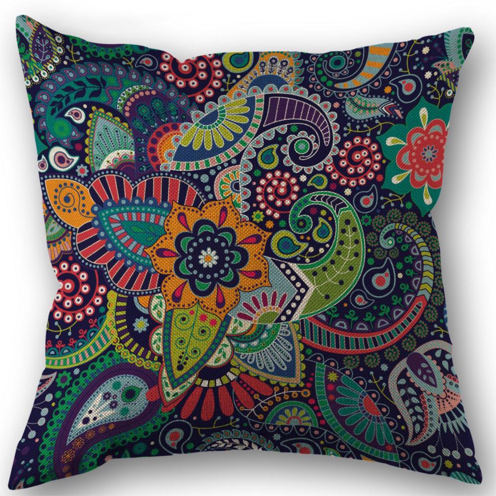 Bohemian Cushion Cover Linen Cushion Case Mexican Elements Throw Pillow Case 45X45Cm Home Decor Square Zipper Pillow Case