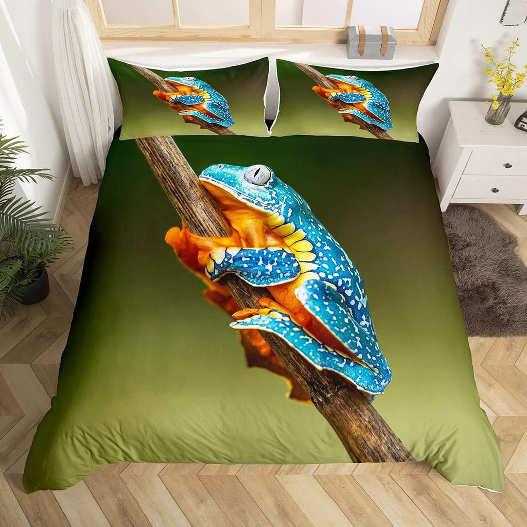 3D Frog Family King Queen Duvet Cover Little Tree Frog Bedding Set Tropical Nature Animal Quilt Cover Polyester Comforter Cover