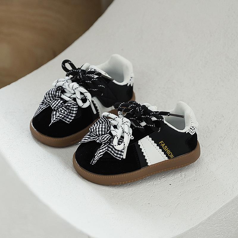 

2025 Осень Новый Стиль Девочки Бант Кроссовки Мода Универсальные Детские Повседневные Туфли Простые Удобные Девочки Балетки Zapatillas De Mujer 21insole13.5cm чёрный