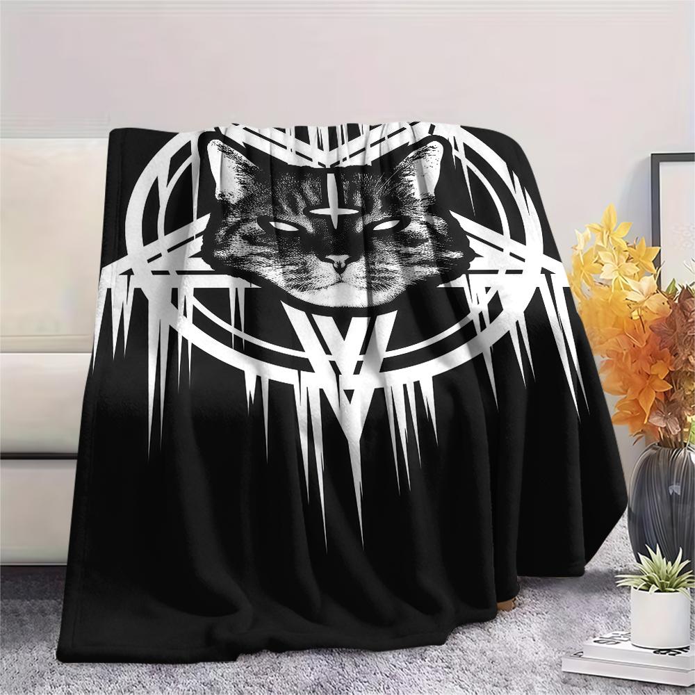 1PC Satan Symbol Print Flannel Blanket, High quality All Seasons, Home Decor, Warmth and Comfort, Perfect for Christmas Gifts