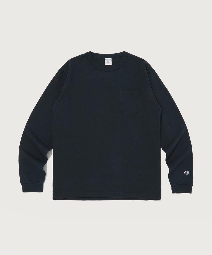 CHAMPION T1011 7Oz Pocket Long Sleeve T-Shirt Normal Navy (Made In Usa)