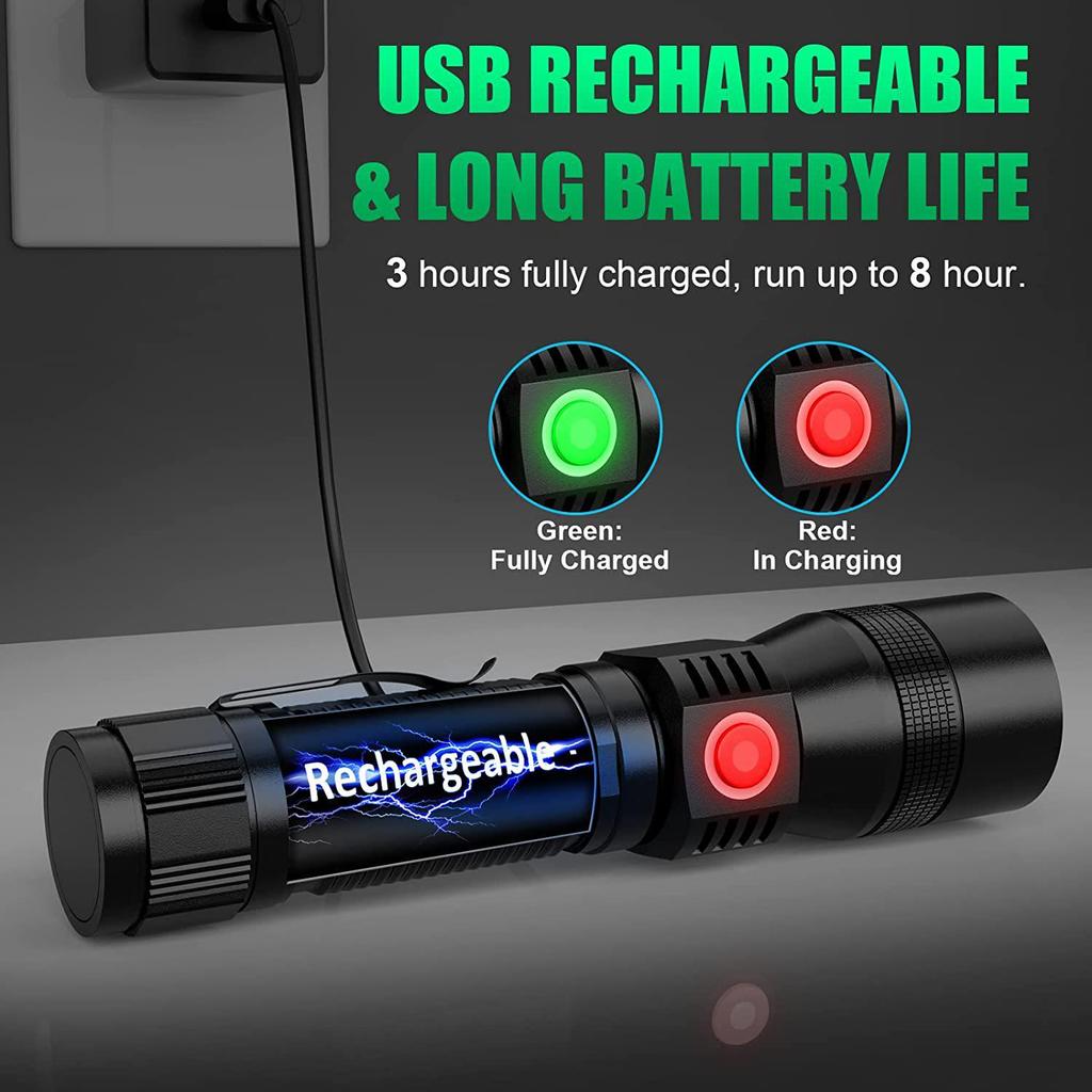 7-Function USB Rechargeable Magnetic Flashlight with Fluorescent Detection: Includes Red, White, Purple, and COB Strong Light with Focus.