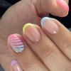 Colorful French Tip Press on Nails Glossy Nude Fake Nails Short Oval Lines Glue on Nails Reusable Acrylic Stick on Nails for Women