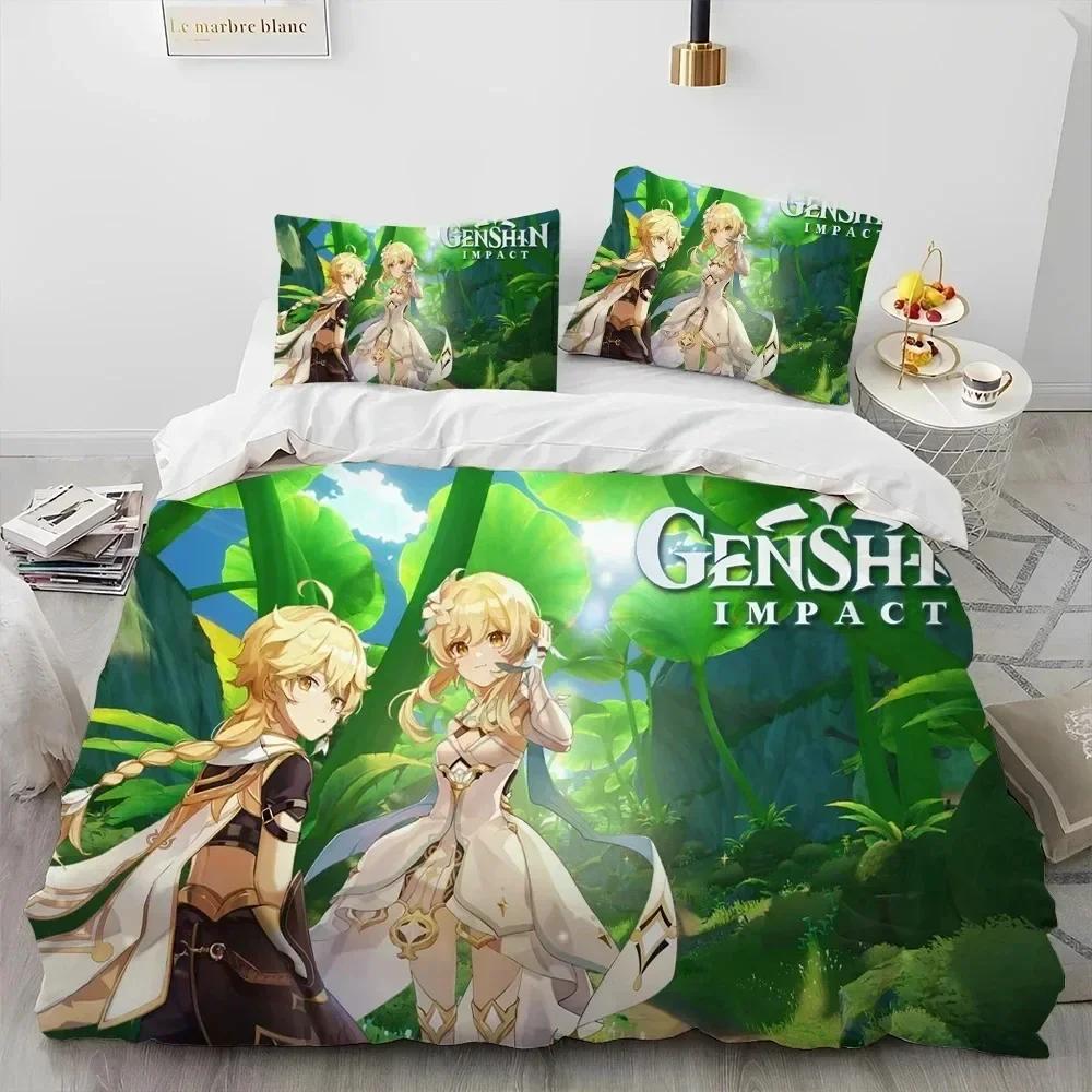 3D Print Anime Genshin Impact Game Comfortable Duvet Quilt Cover Pillowcase Bedding Set Children Bedroom Decoration Home Textile