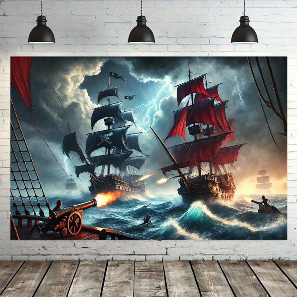 2D flat surface 1-piece background cloth for the scene of a pirate ship battle suitable for home and garden decoration