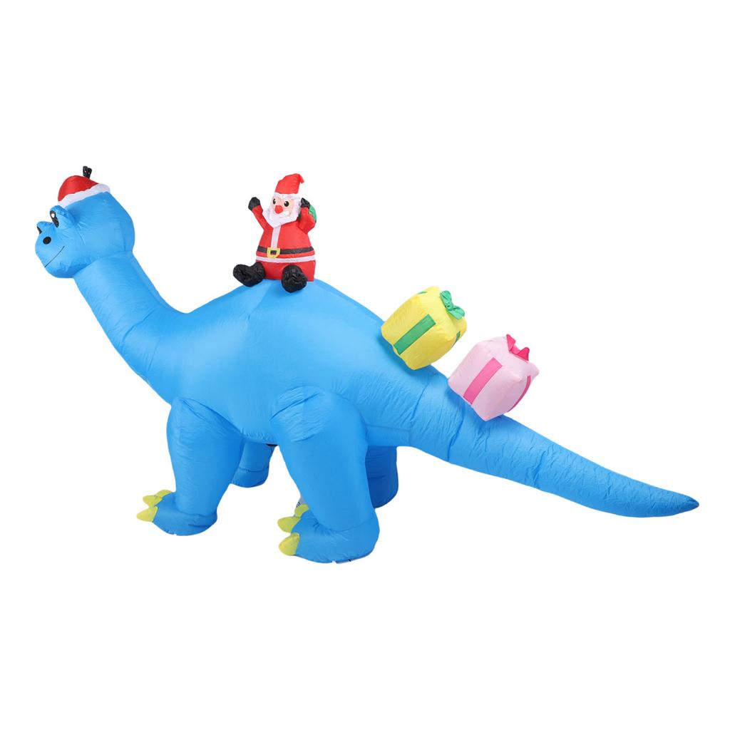 Inflatable Blue Dinosaur Xmas Decor 5.9ft High 10.2ft Long LED Blow Up Dinosaur Father Xmas Decoration for Outdoor Yard